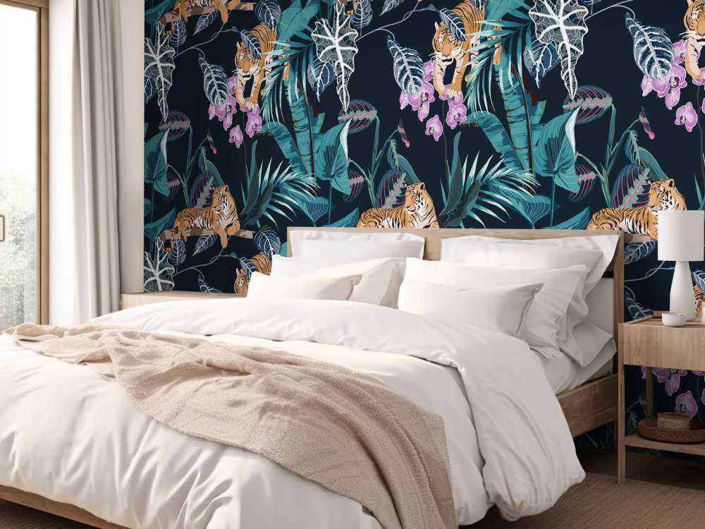 Tigers, leaves and flowers