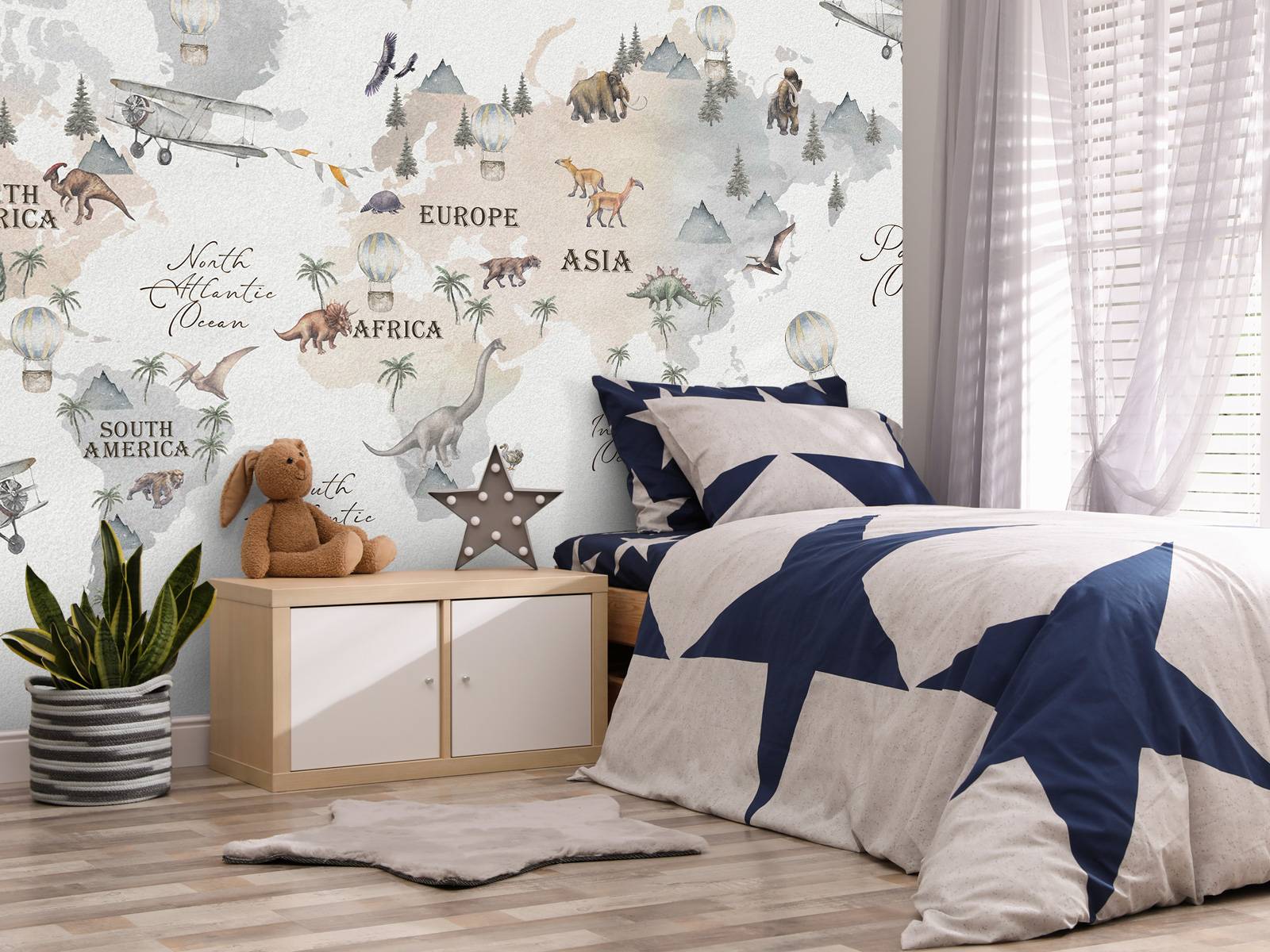World map with dinosaurs