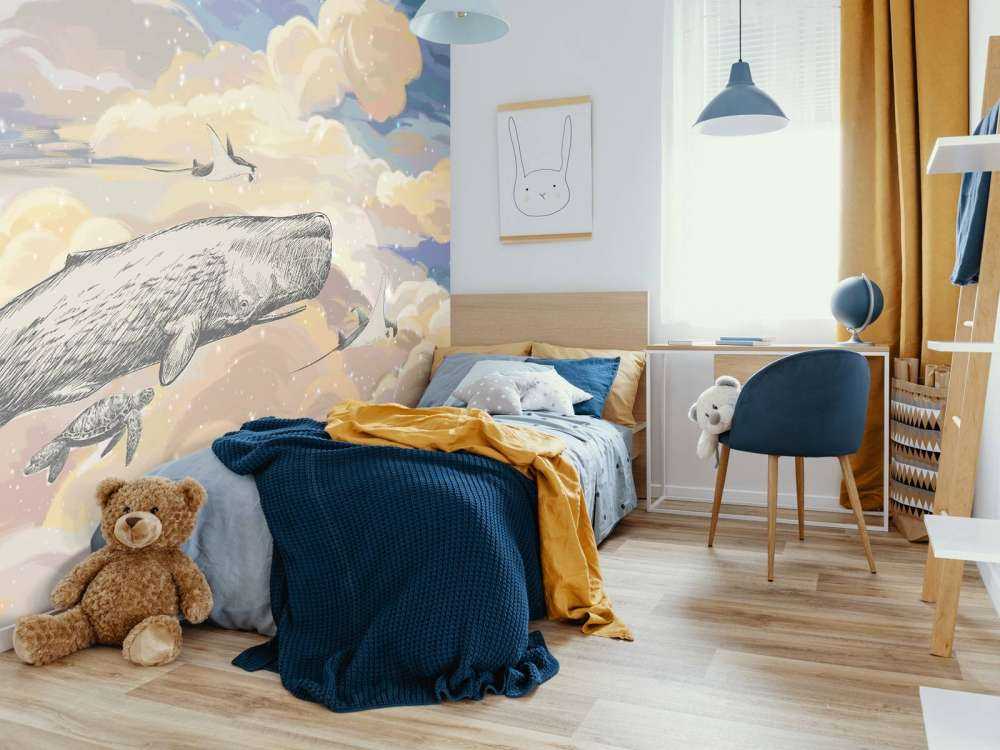 Whale swimming through the clouds