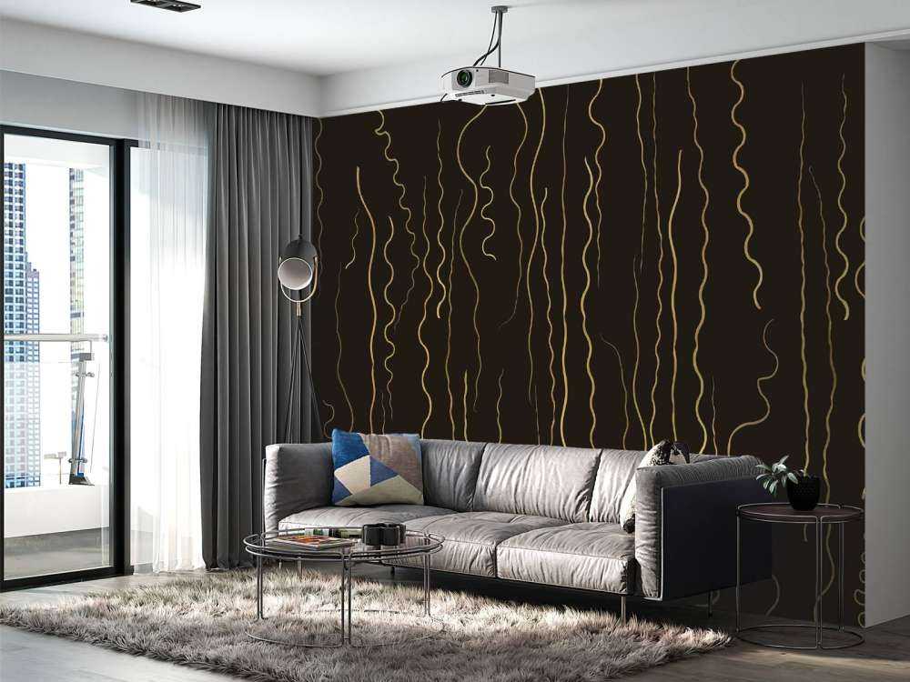 Organic lines grass gold on ebony black