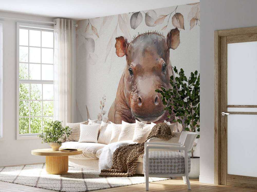 Baby hippo in the leaves taupe