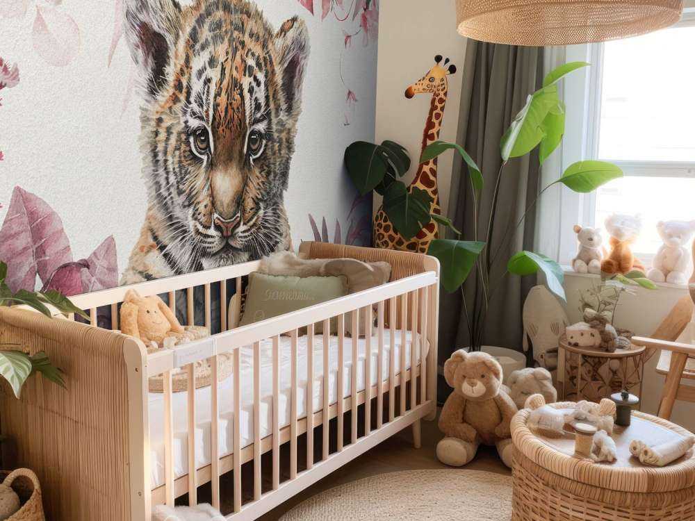 Cute tiger with plants pink