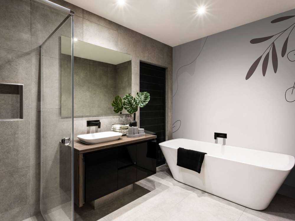 Paarse illustratie met planten en vormen