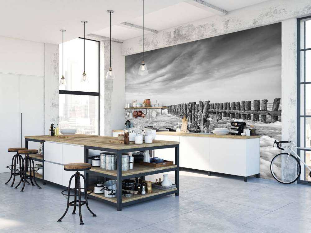 Foaming sea in black and white