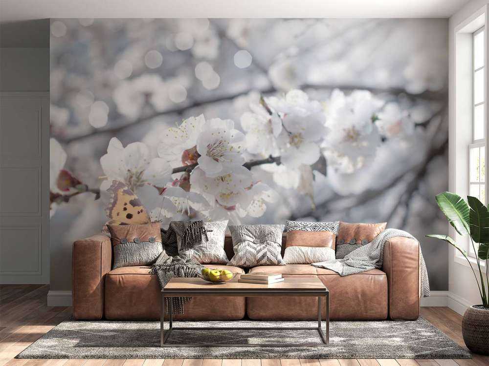 Butterfly with white blossoms