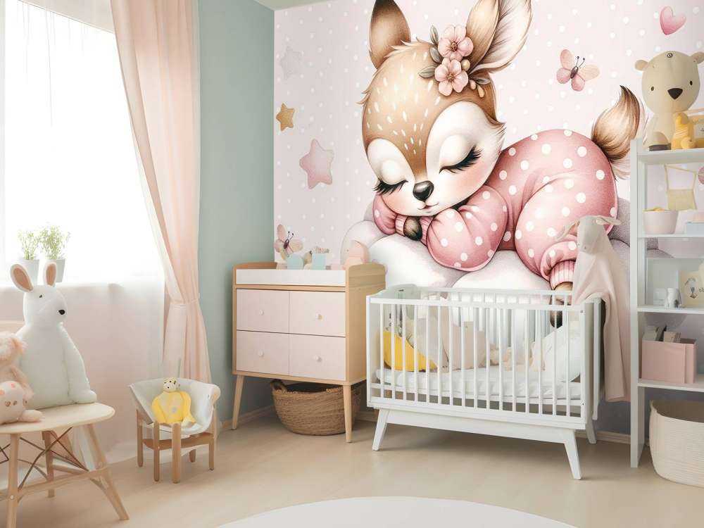 Sleeping little deer on a cloud