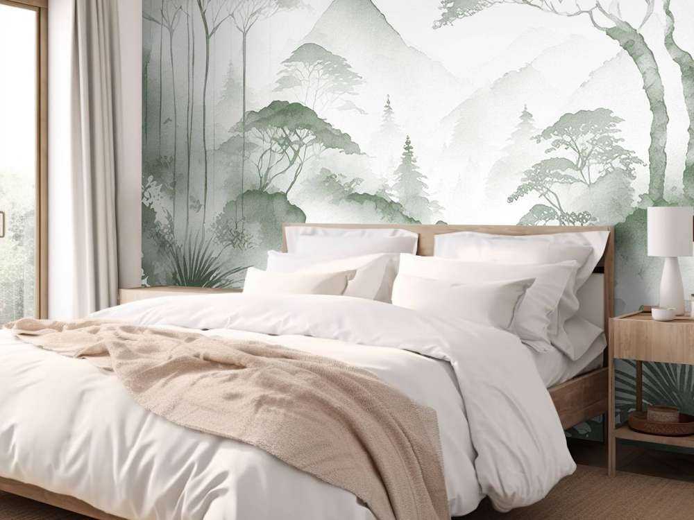 Mountain Lake in Misty Ink, green