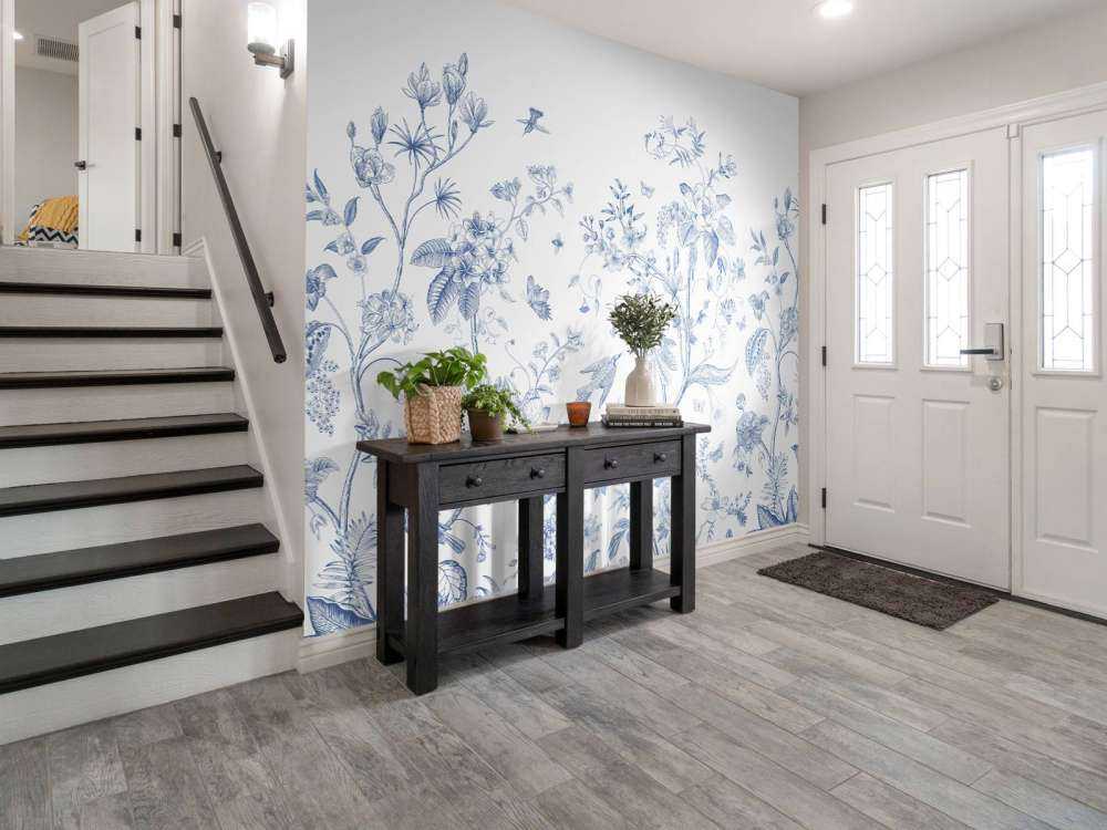 Floral illustration, blue and white