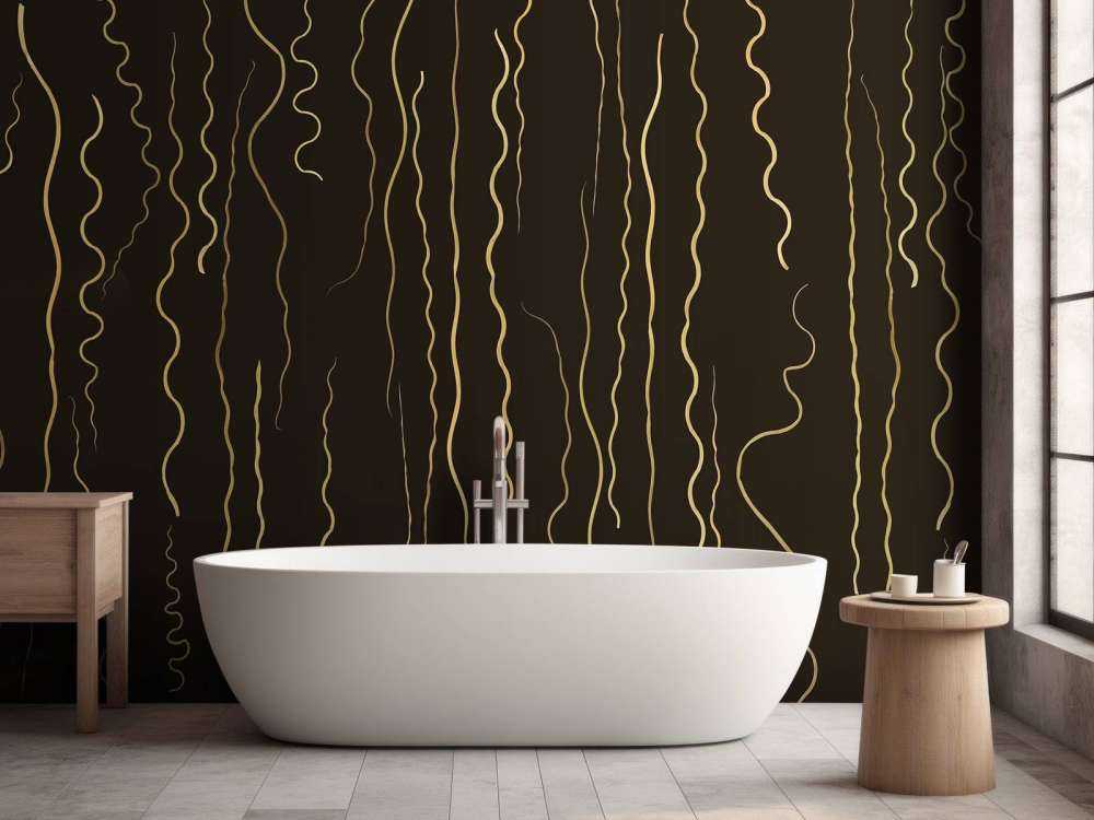 Organic lines grass gold on ebony black