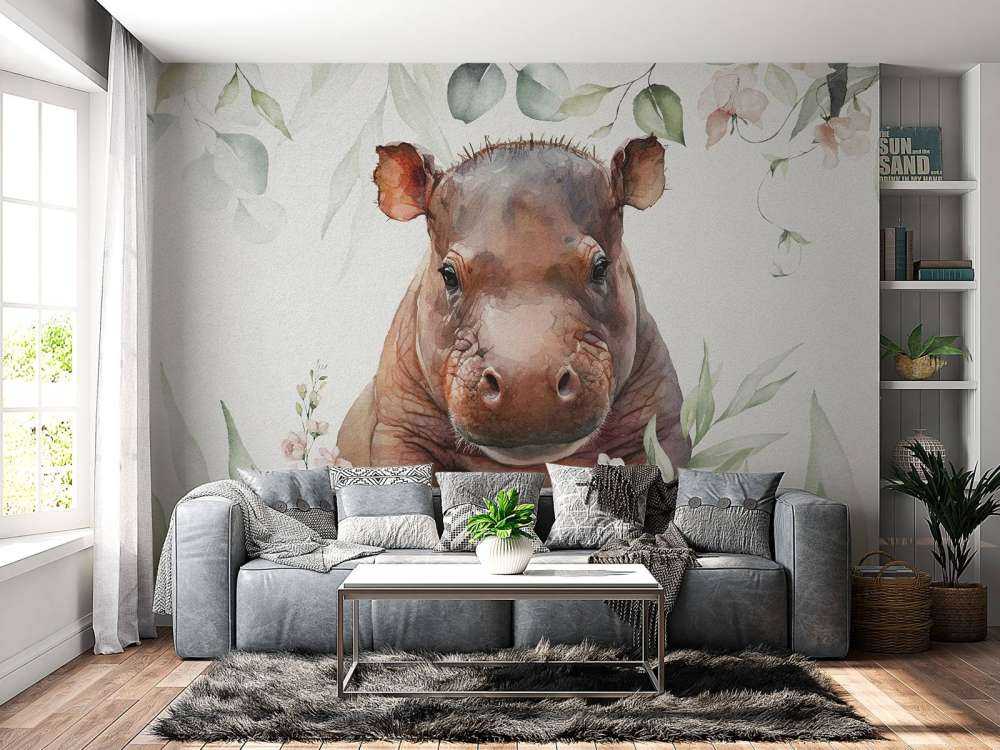 Baby hippo in the leaves