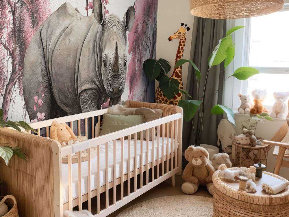 Baby rhino on the savannah pink