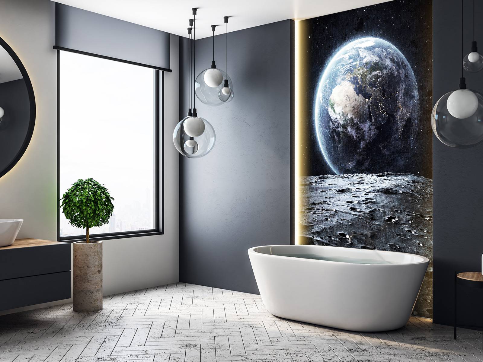 Moon and earth