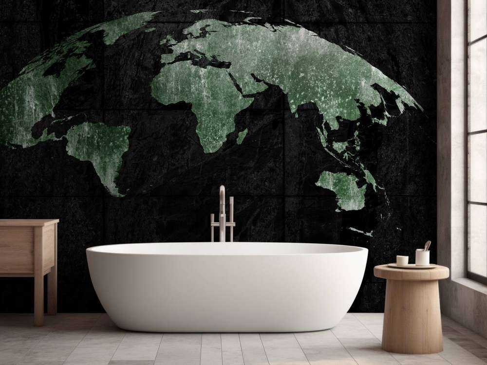 Green world map on concrete