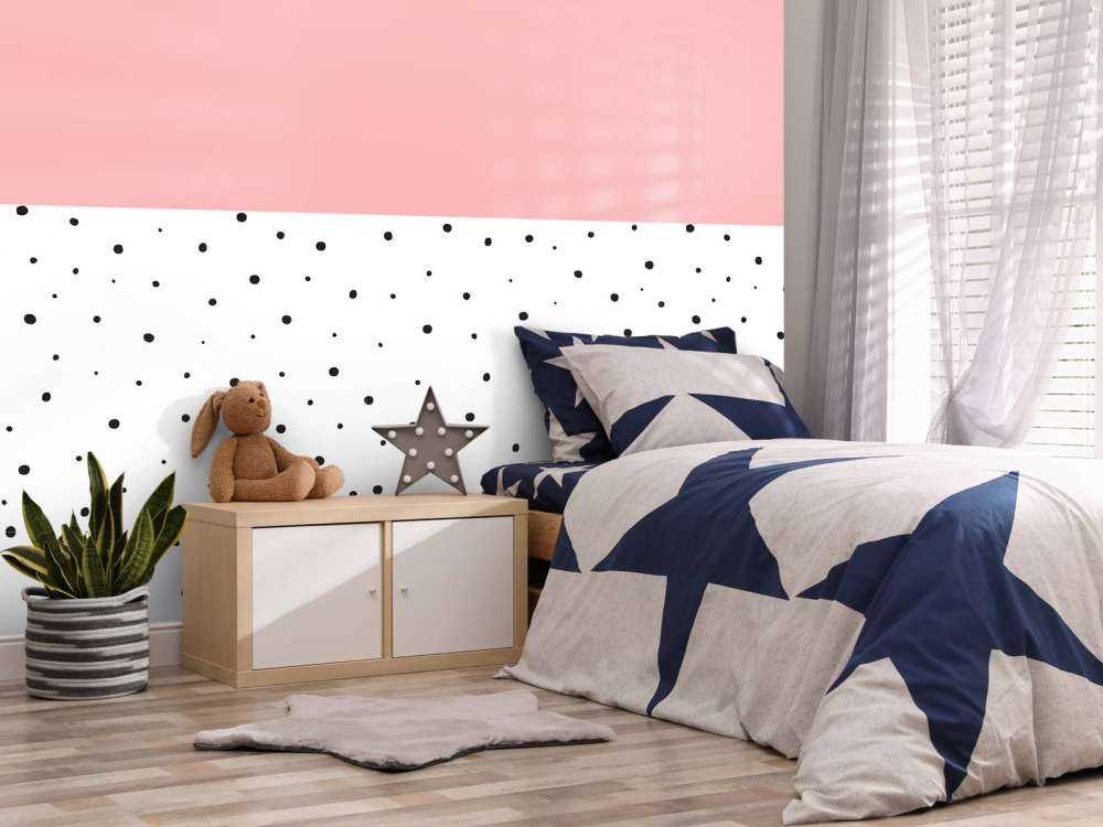 Pink and white areas with black dots