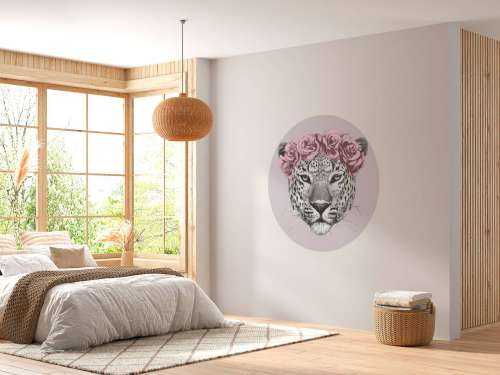 Leopard with pink flowers