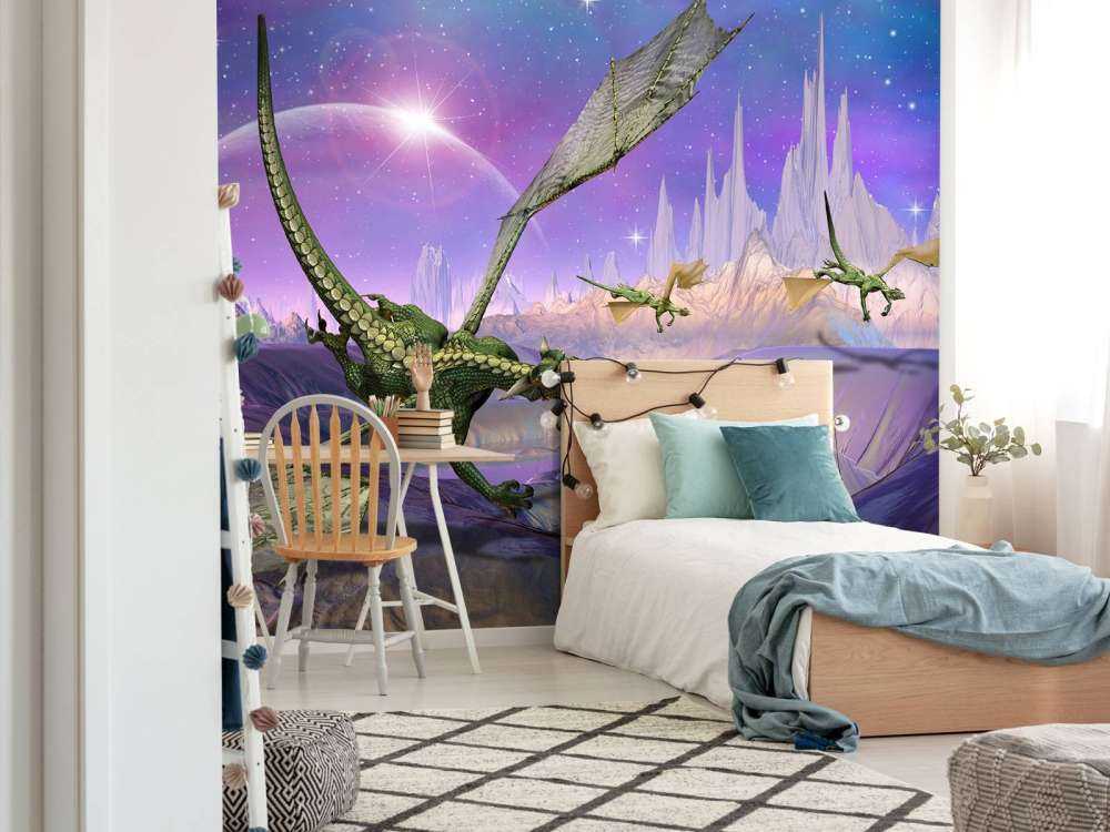 Dragons in a fantasy landscape