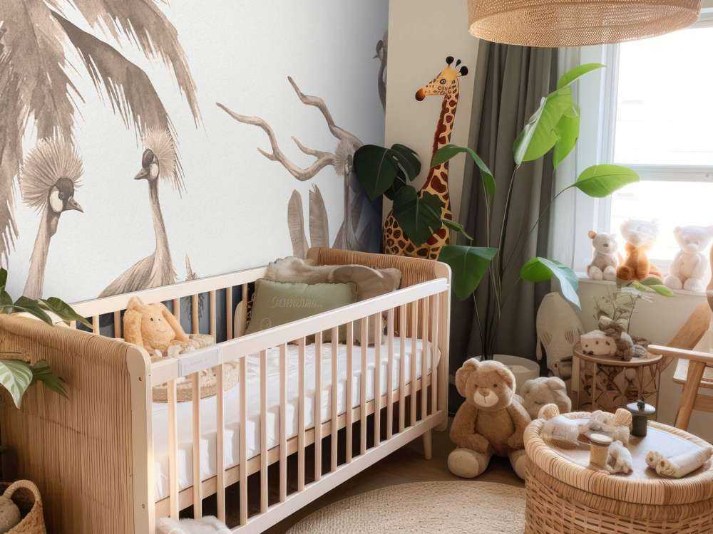 Jungle with cranes in Taupe