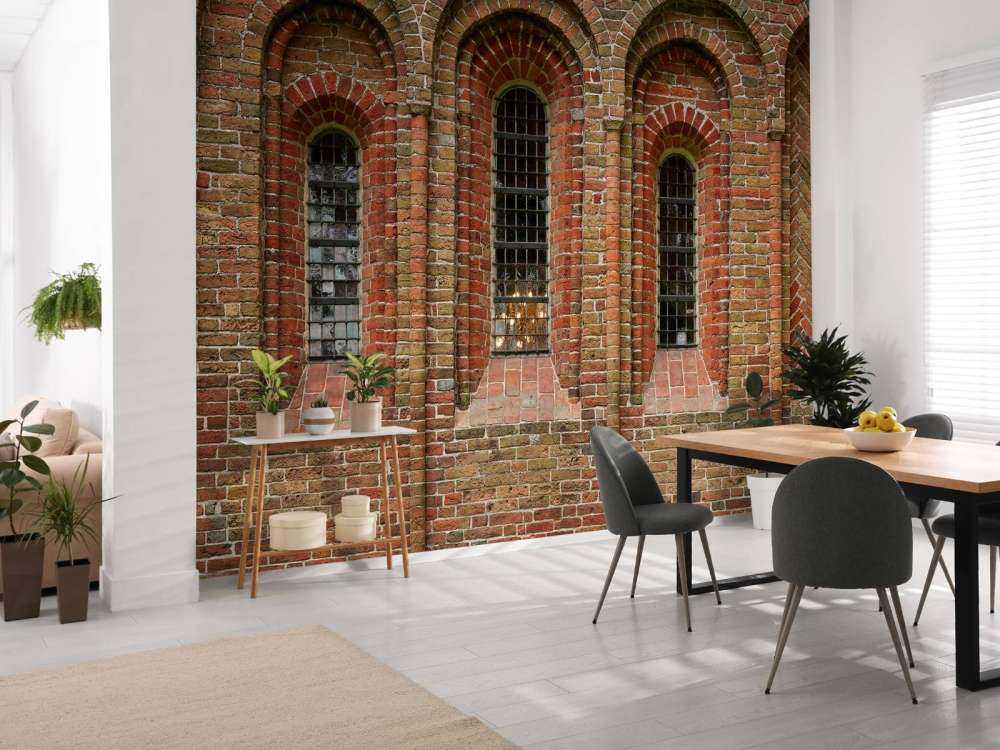 Brick wall with arches and windows