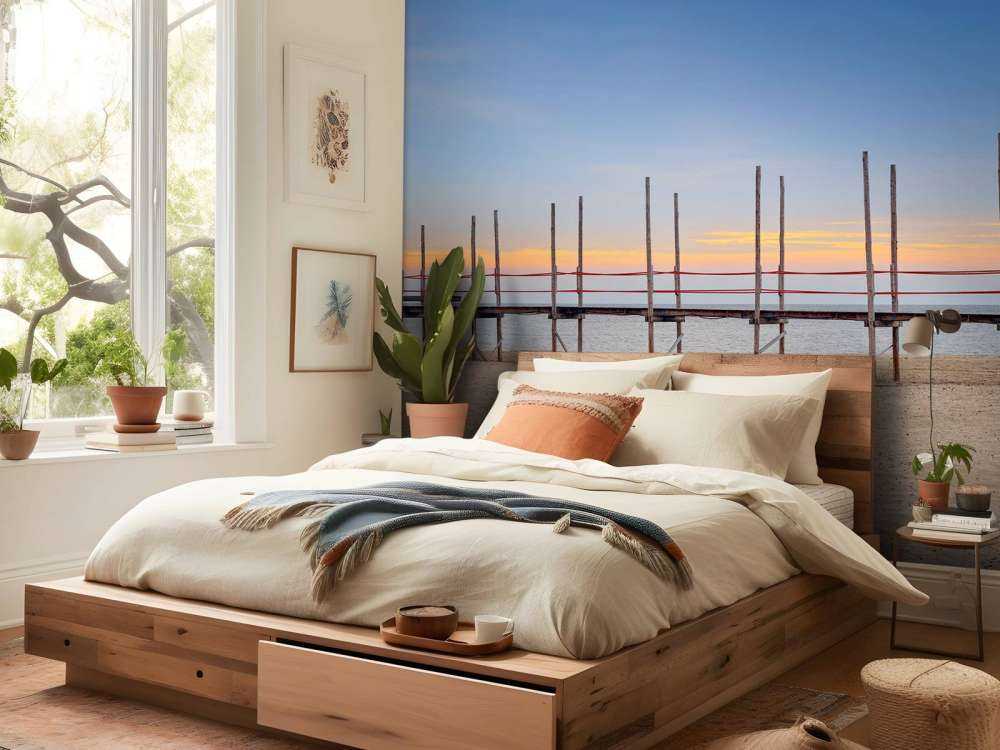 Long jetty with wooden posts