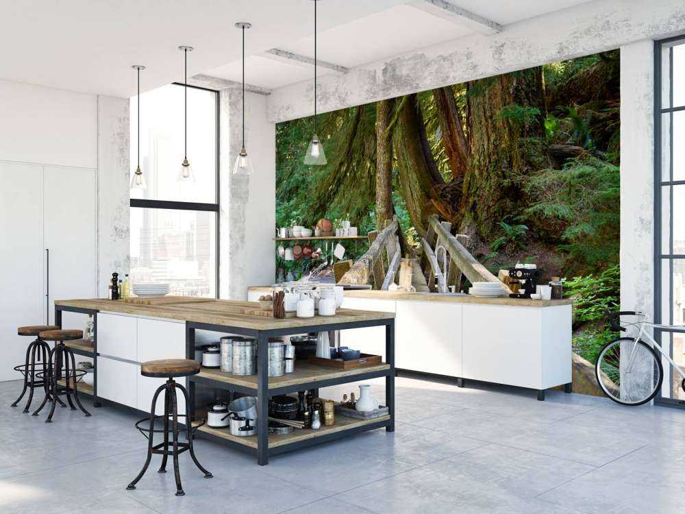 Wooden bridge through the forest 