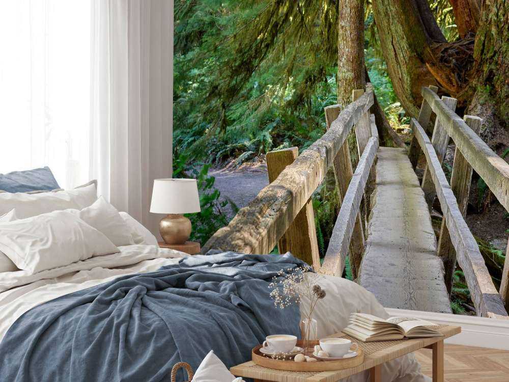 Wooden bridge through the forest 