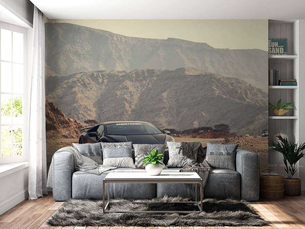 Black supercar in desert