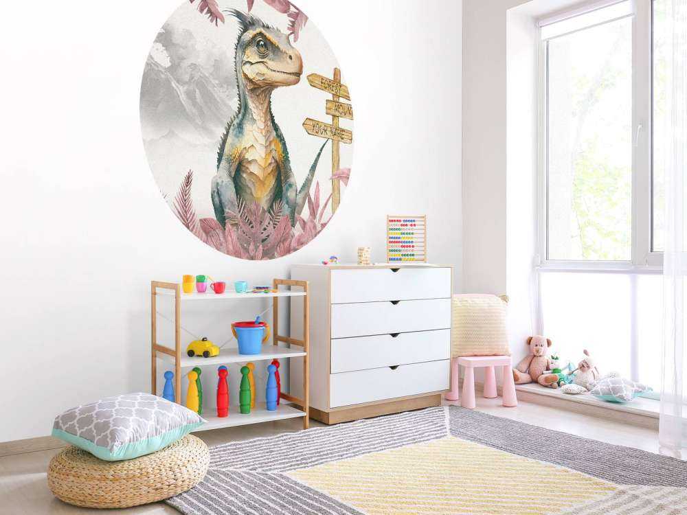 Baby velociraptor in the pink jungle