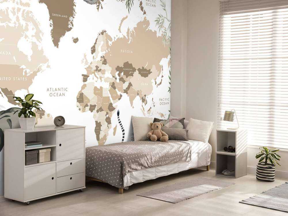 World map with jungle animals