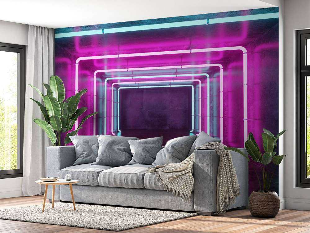 Concrete room with neon lights