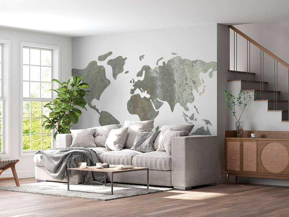 Green world map with metal structure