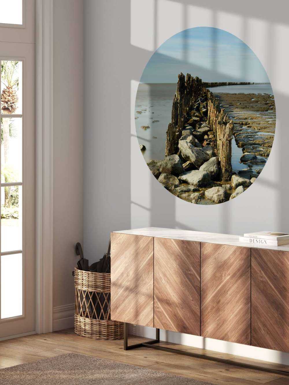 Breakwater of wood and stone