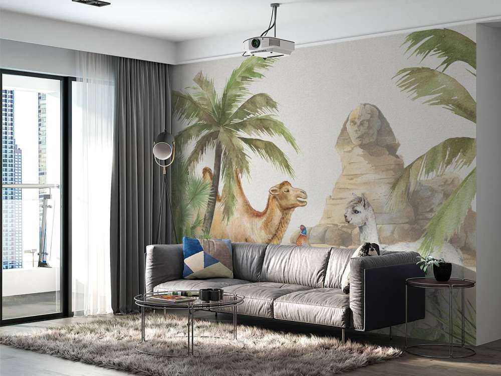 Camel and alpaca in the desert