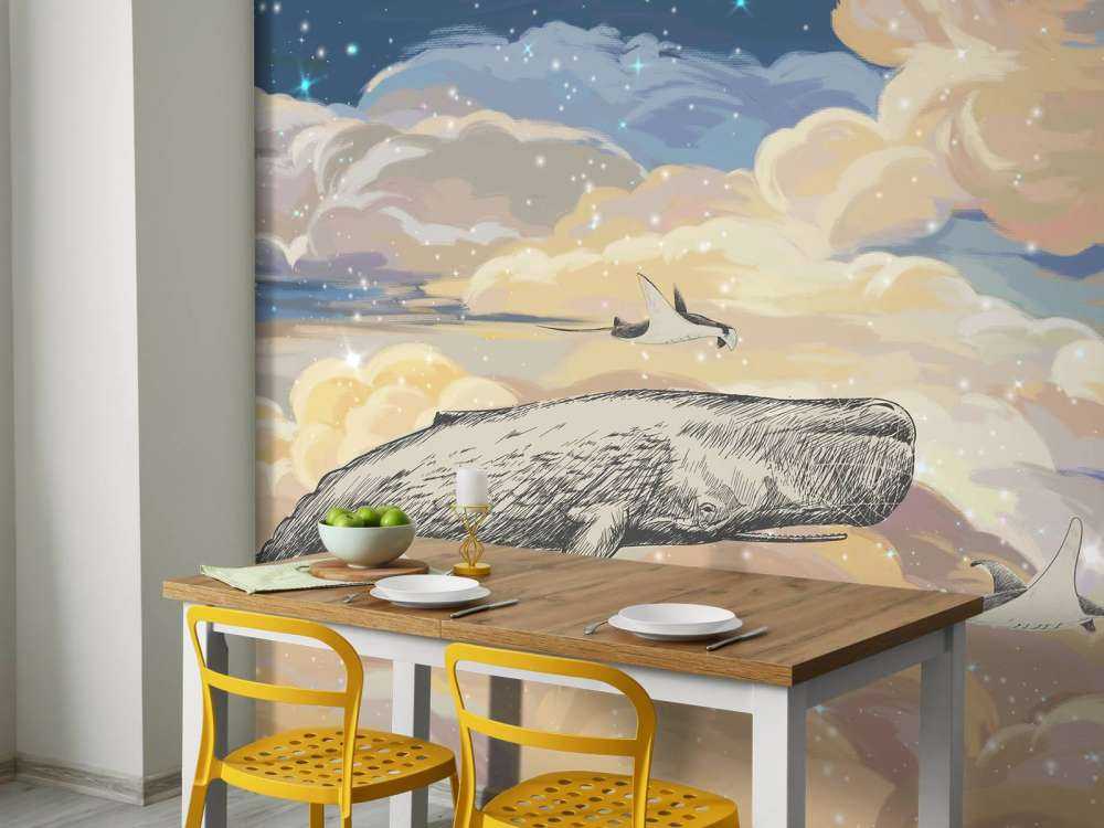 Whale swimming through the clouds