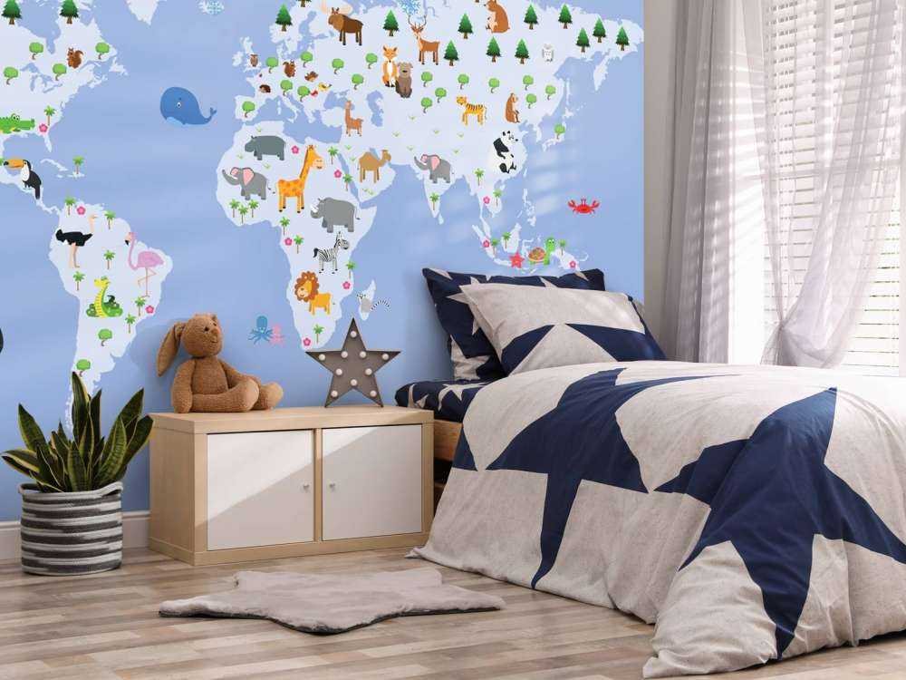 World map for children with blue background