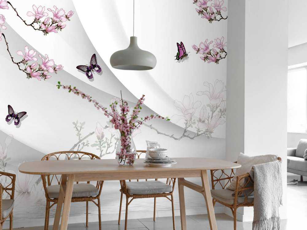 White 3D background with graceful blossom