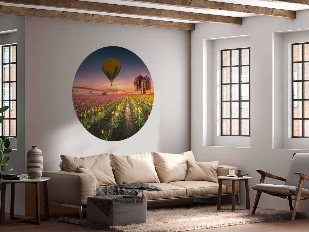 Pink yellow tulip field