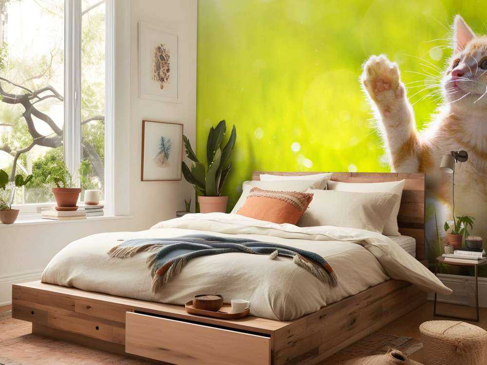 Jonge kat probeert een vlinder te vangen