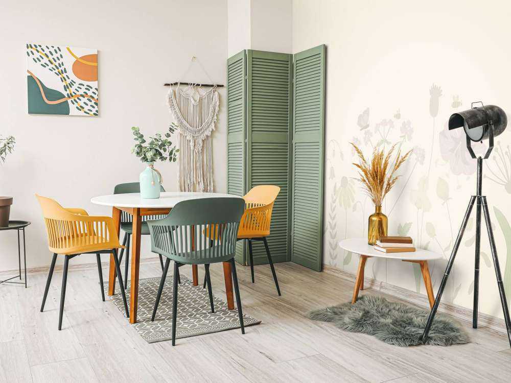 Field of flowers with butterflies beige and old pink