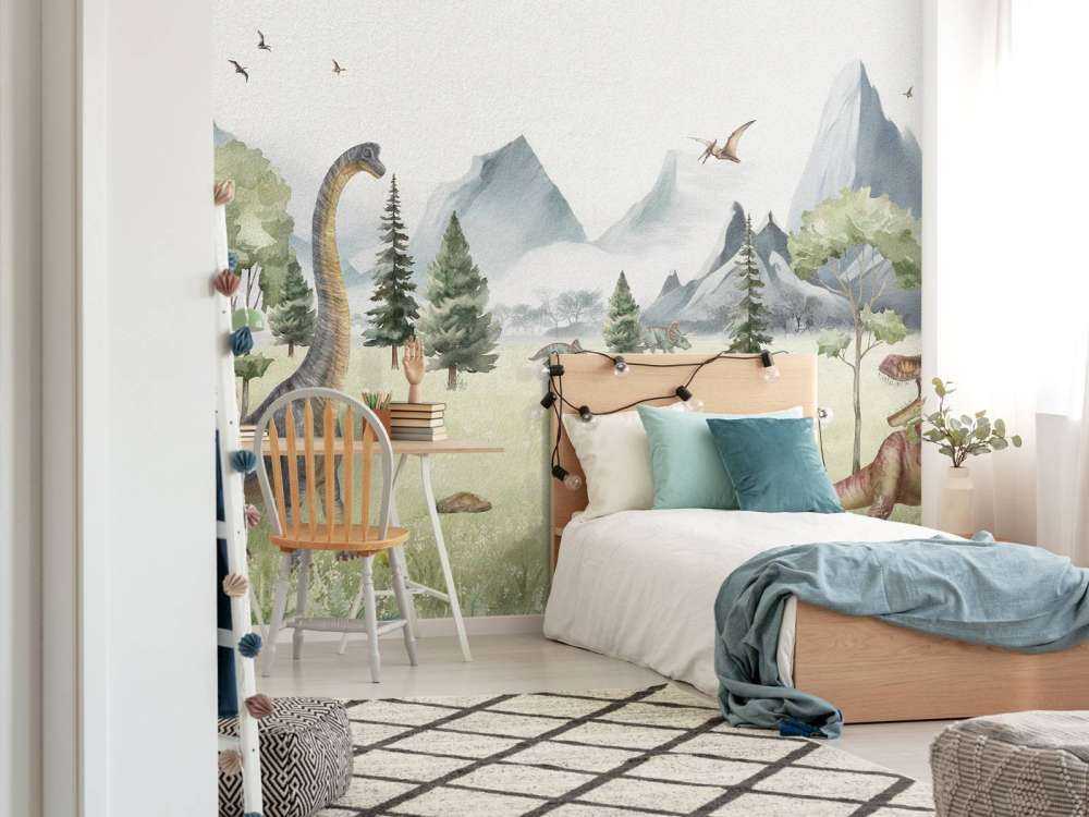 Landscape with dinosaurs in color