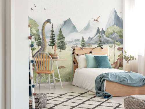 Landscape with dinosaurs in color