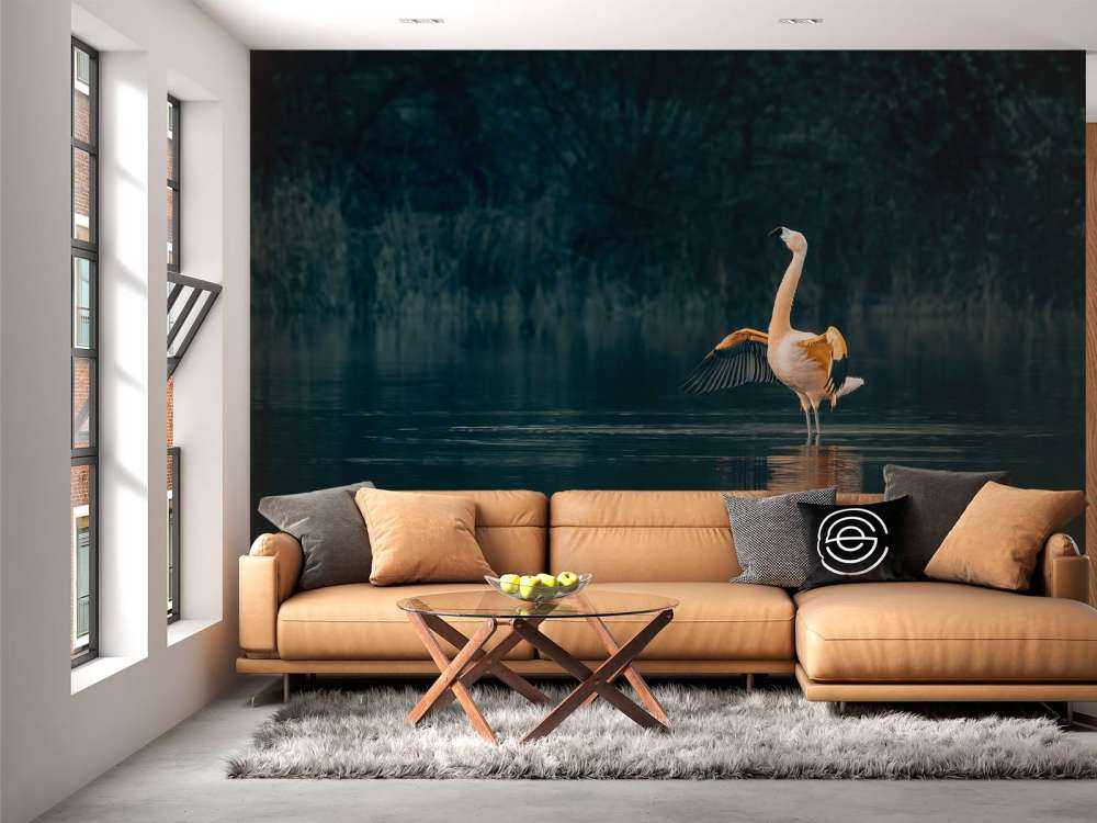 Flamingo in abandoned lake