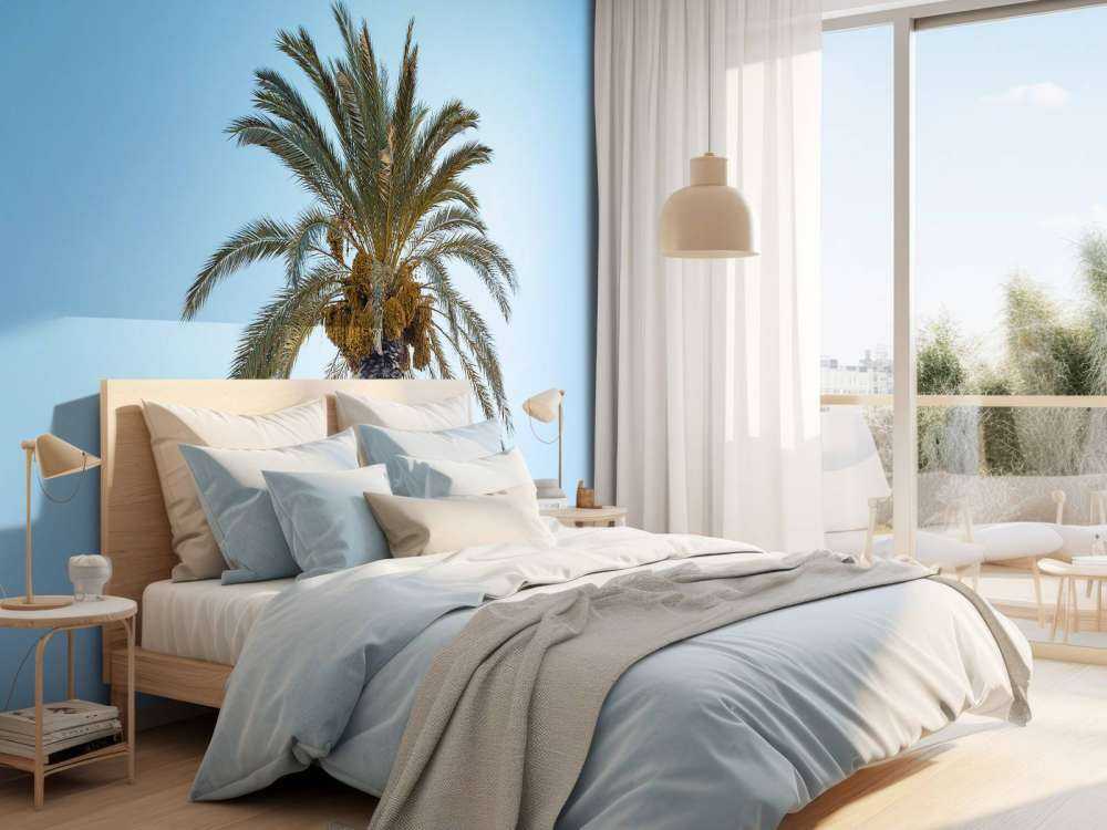 Blauw lucht en palmboom