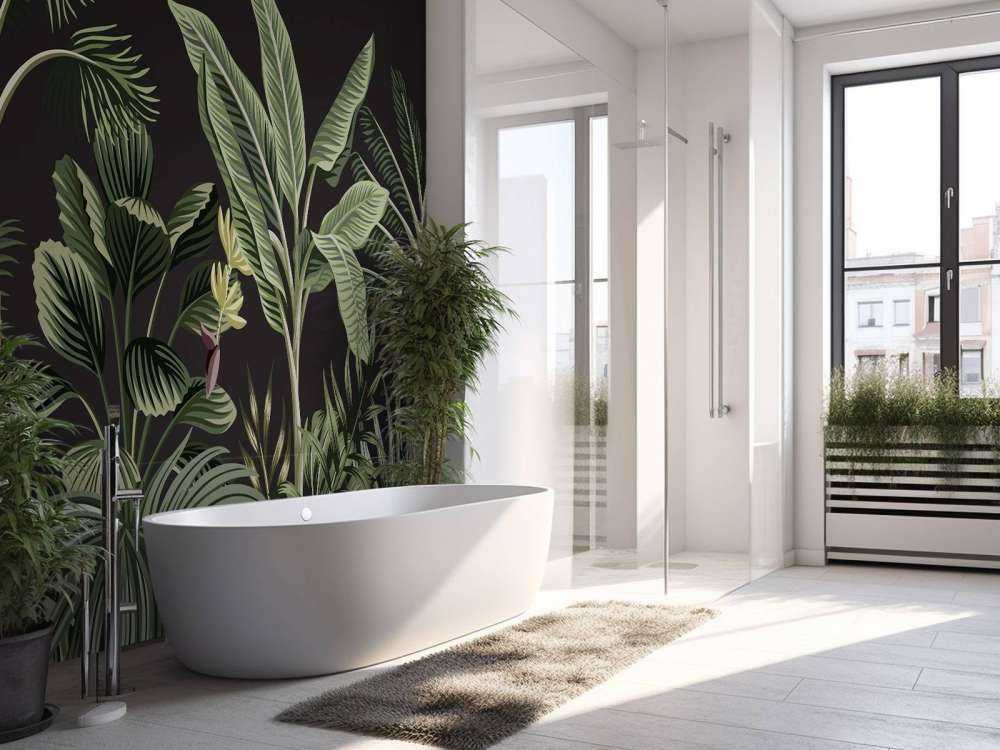 Tropical palm tree on dark background