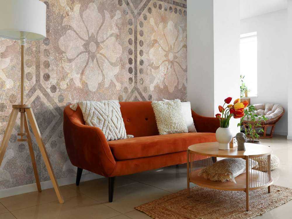 Bloemen illustratie in beige