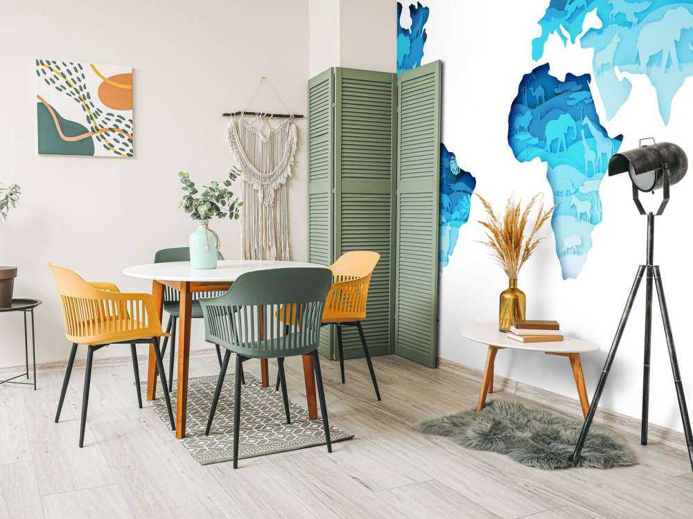 Dieren wereldkaart blauw tinten