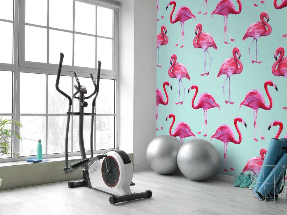 Flamingo print met een blauwe achtergrond