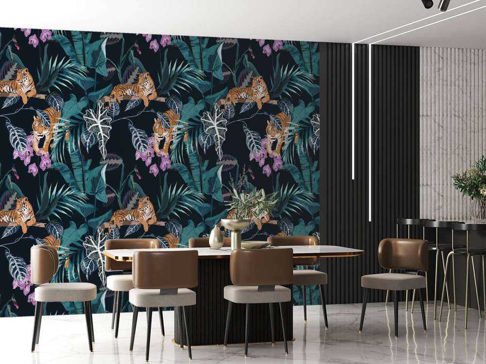 Tigers, leaves and flowers