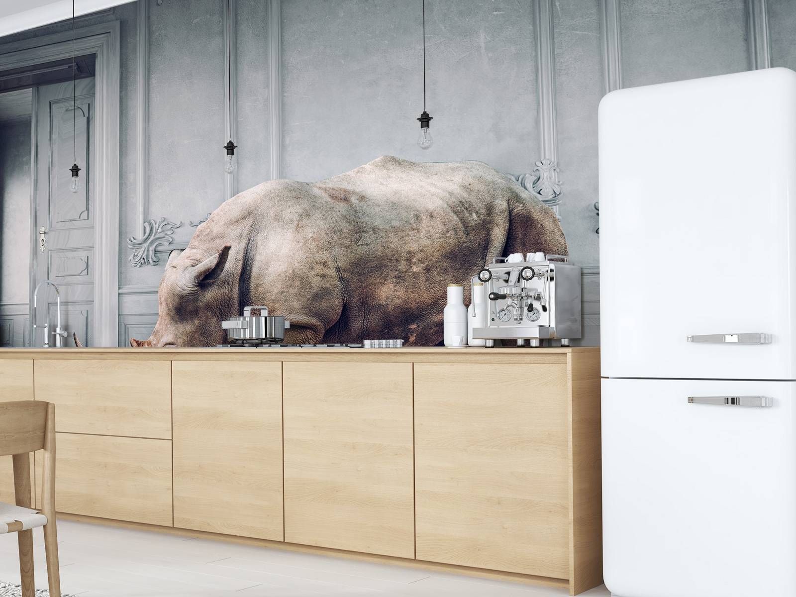 Rhinoceros with lampshade