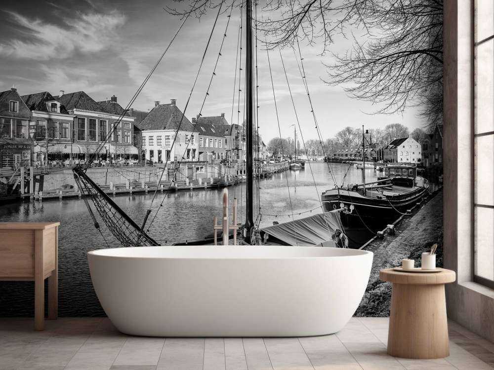 Historic cargo ships docked in Dokkum Friesland 