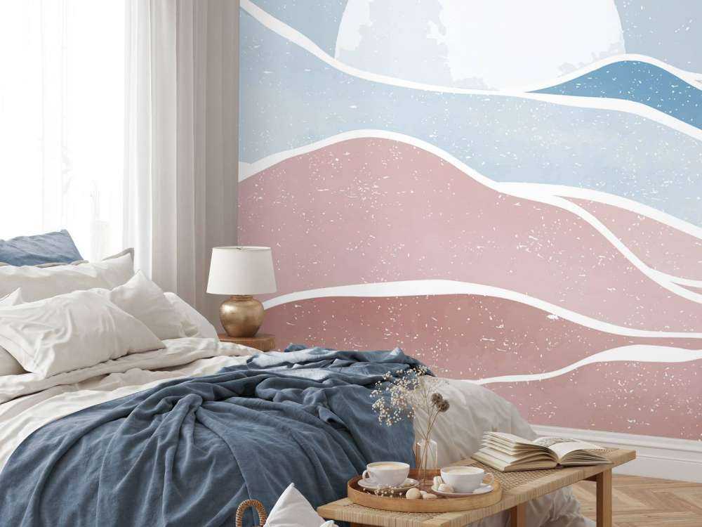 Colored ocean waves with the moon